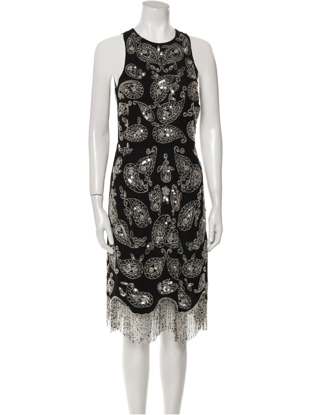 Michael Kors Black Beaded Paisley Fringe Sheath Dress size S